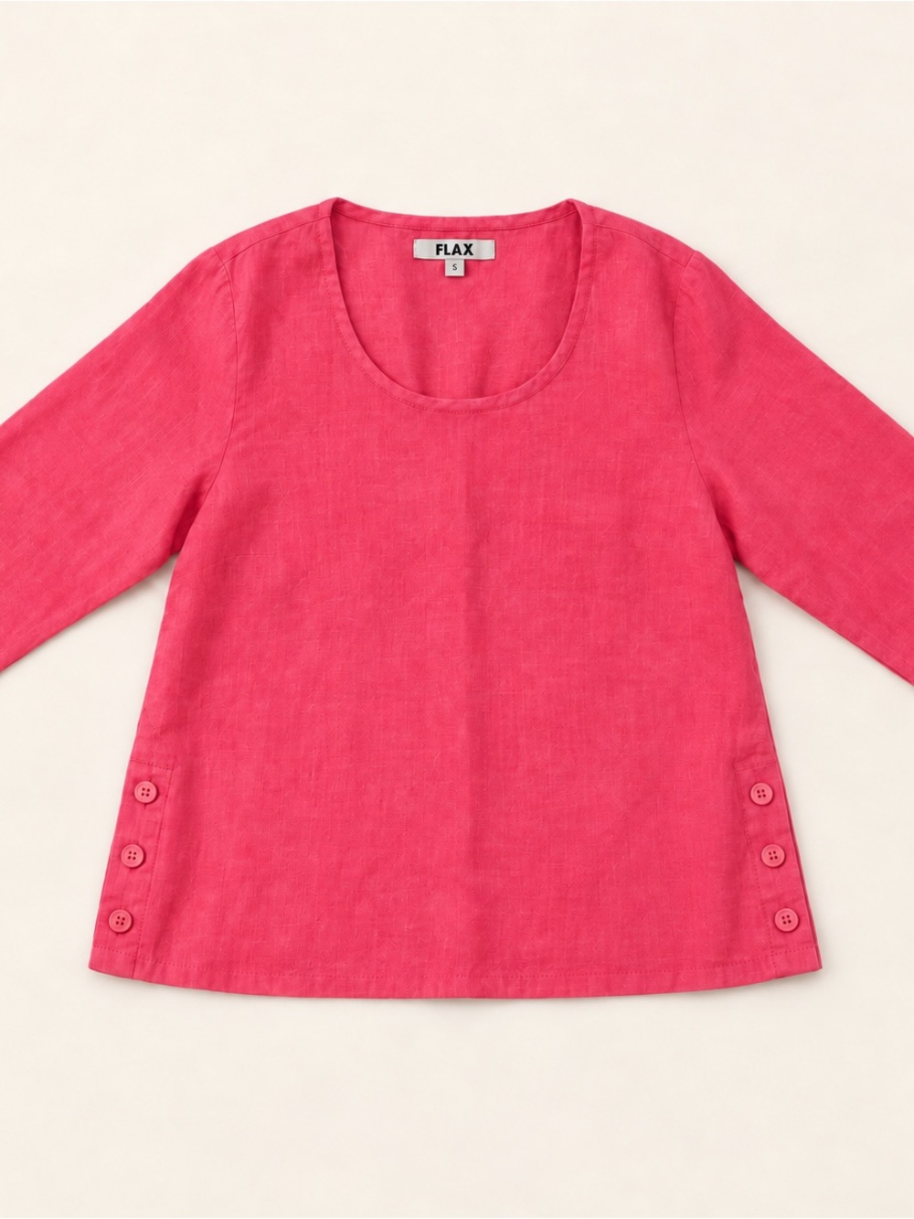 Flax 100% Linen Coral Pink Button-Side Top